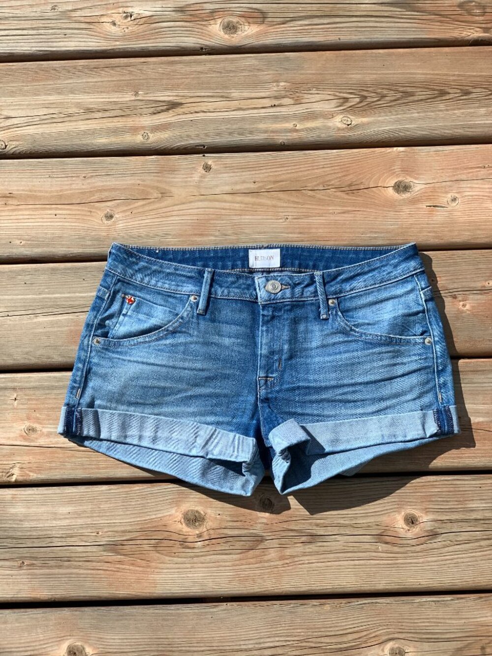 Hudson Hampton Cuffed Jean Shorts 28 Faded Denim Low Rise Stretch Preppy Boho